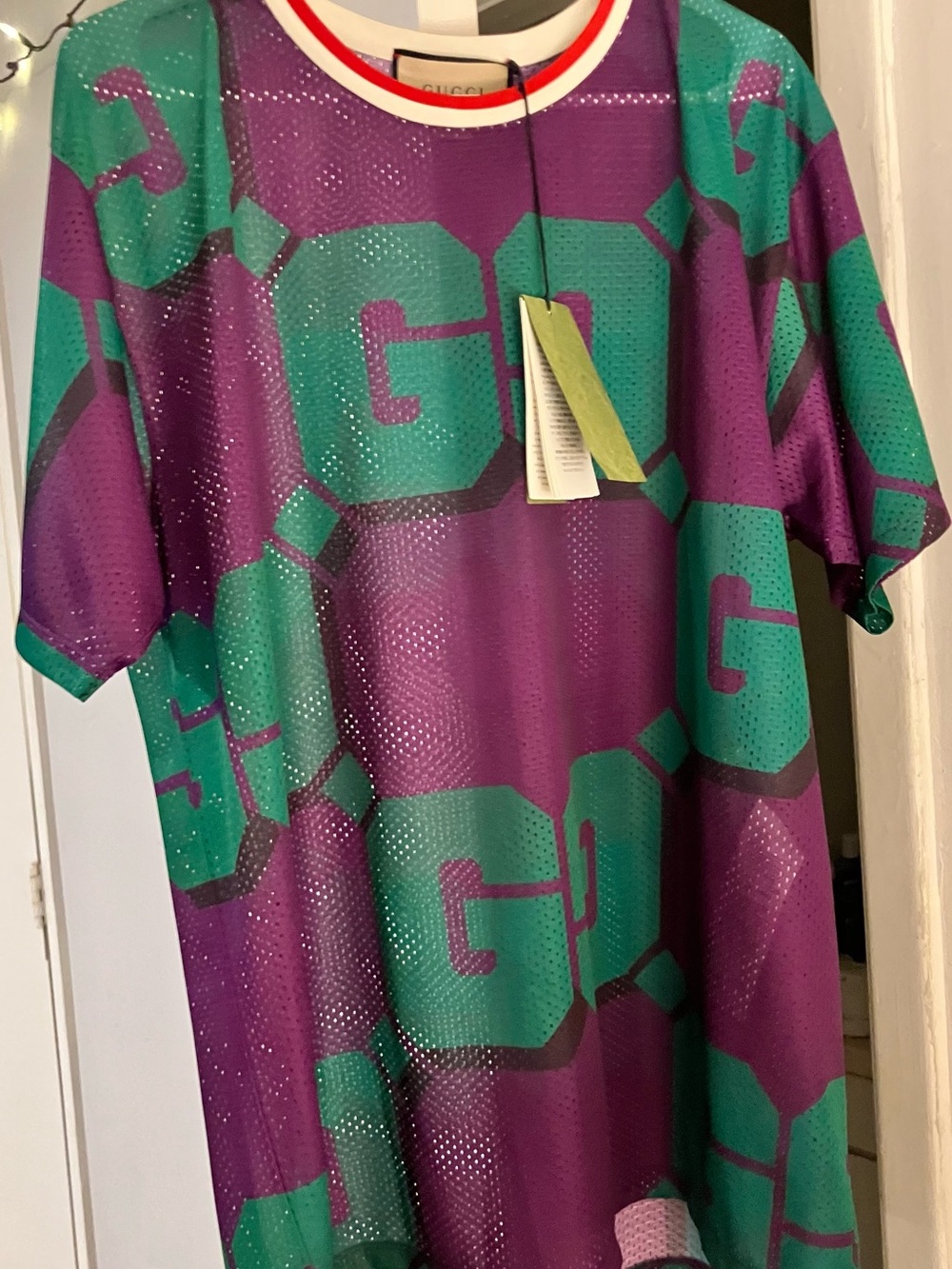 Gucci Purple and Green GG Logo Mesh Men's Jersey